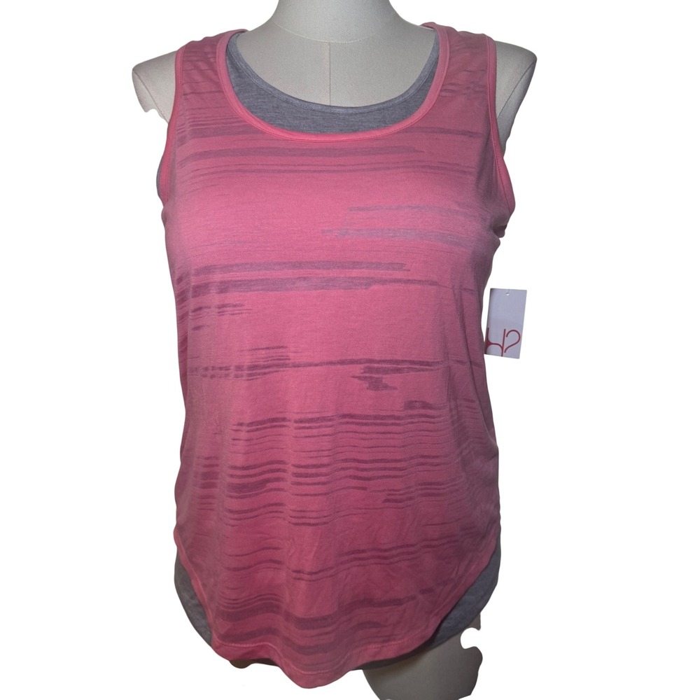 Hannah Women's Layered‎ Racerback Tank Top Pink Gray Space Dye Size L